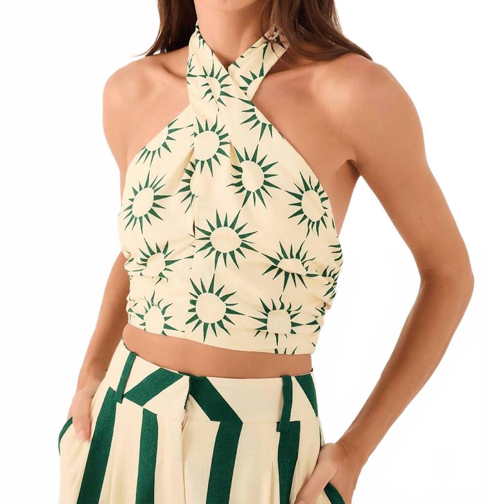 NEW DRESS TO sun linen crop top in green/beige